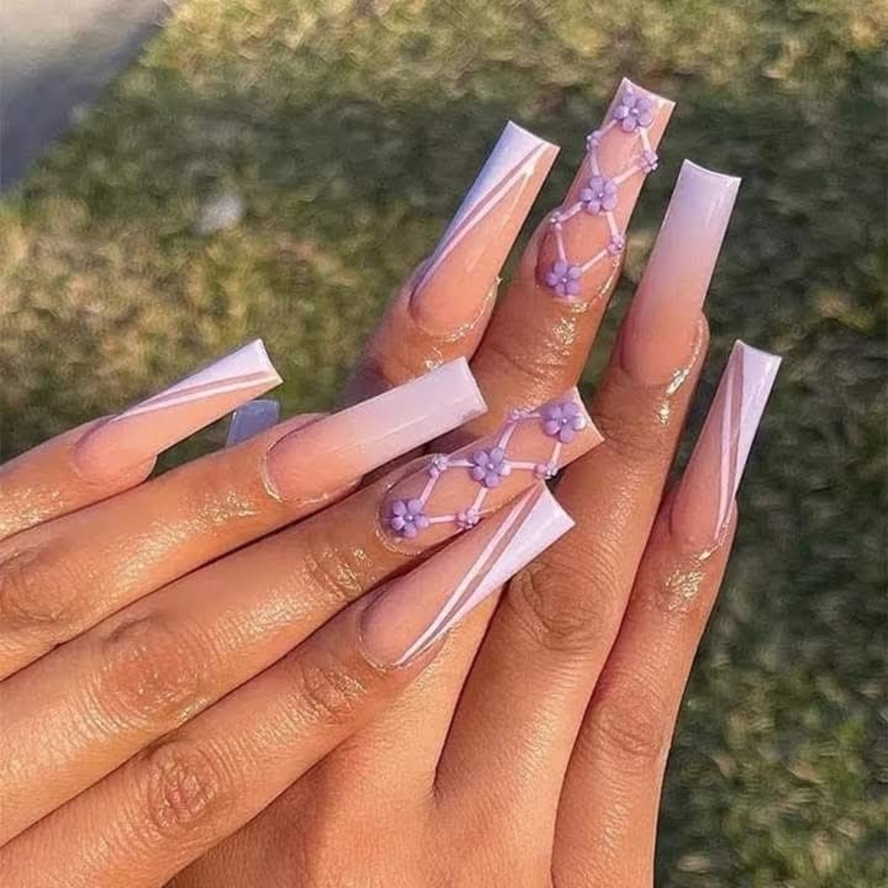 Elegant Purple Floral Press-on Nails 💅🏾💅